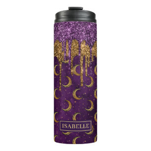 Halloween Gold Moon Purple Glitter Drip Tumbler