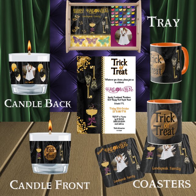 Halloween Gold Skulls & Champagne & Photo Coaster (Creator Uploaded)