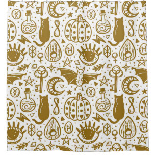 Halloween golden ink, seamless silhouette pattern.