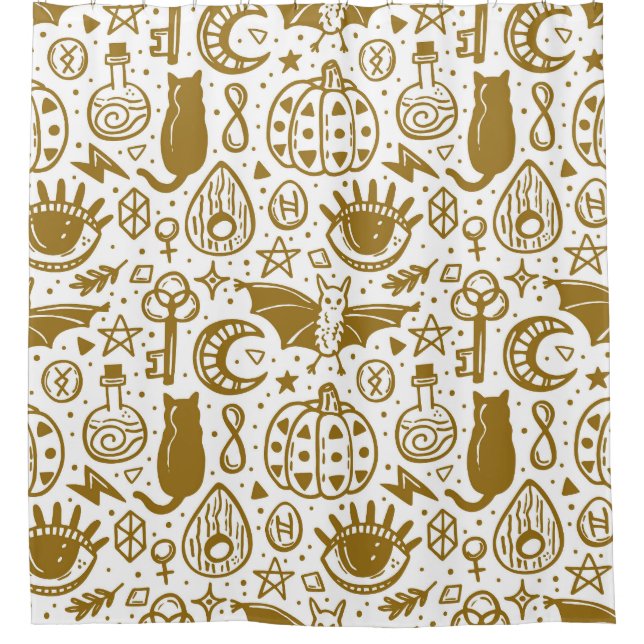 Halloween golden ink, seamless silhouette pattern. (Front)