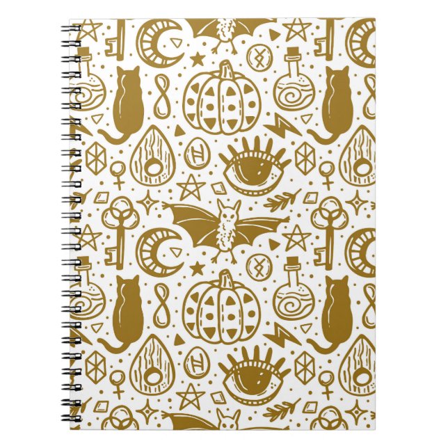Halloween golden ink, seamless silhouette pattern. notebook (Front)