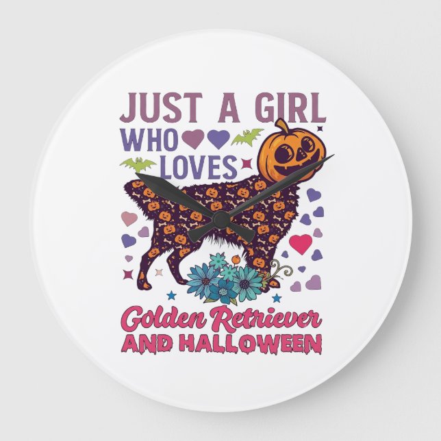 Halloween Golden Retriever_1 Large Clock (Front)