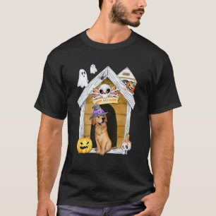 Halloween Golden Retriever Dog Witch Haunted House T-Shirt