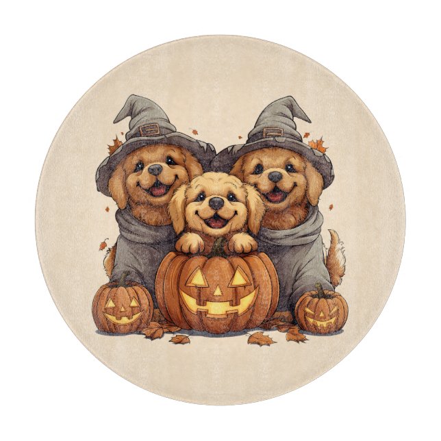 Halloween Golden Retriever Dogs Jack O Lantern Cutting Board (Front)
