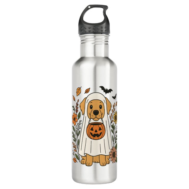 Halloween Golden Retriever Flowers 710 Ml Water Bottle (Front)