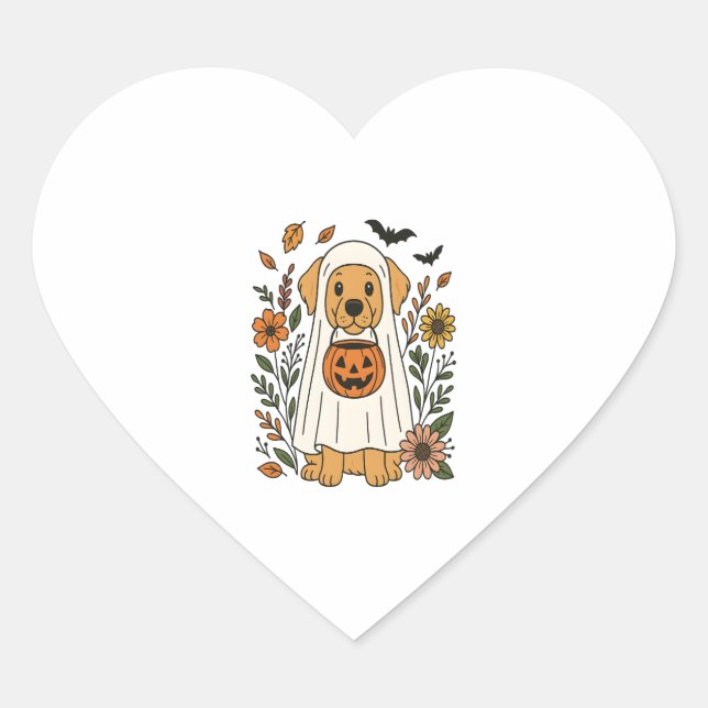 Halloween Golden Retriever Flowers Heart Sticker (Front)