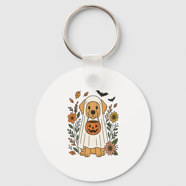 Halloween Golden Retriever Flowers Keychain (Front)