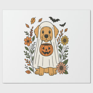 Halloween Golden Retriever Flowers Wrapping Paper