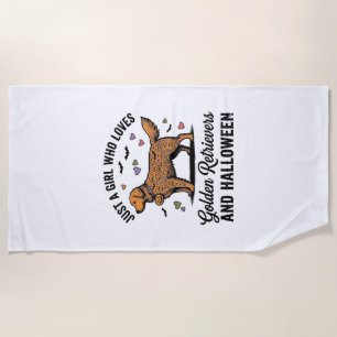 Halloween Golden Retriever Girl Dog Mom Vintage Ar Beach Towel