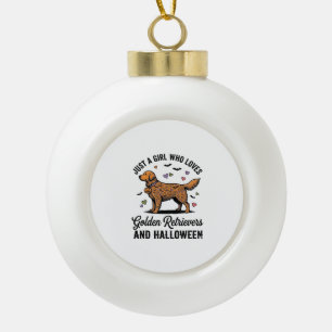 Halloween Golden Retriever Girl Dog Mom Vintage Ar Ceramic Ball Christmas Ornament