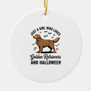 Halloween Golden Retriever Girl Dog Mom Vintage Ar Ceramic Ornament