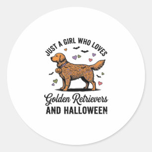 Halloween Golden Retriever Girl Dog Mom Vintage Ar Classic Round Sticker
