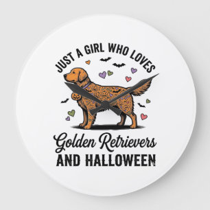 Halloween Golden Retriever Girl Dog Mom Vintage Ar Large Clock