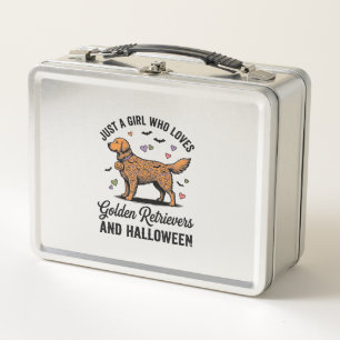 Halloween Golden Retriever Girl Dog Mom Vintage Ar Metal Lunch Box