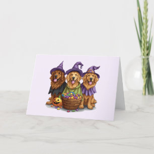 Halloween Golden Retriever Witch Dogs Holiday Card