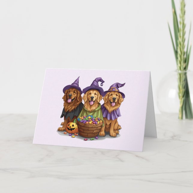 Halloween Golden Retriever Witch Dogs Holiday Card (Front)