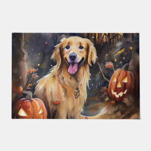 Halloween Golden Retriever With Pumpkins Scary Doormat