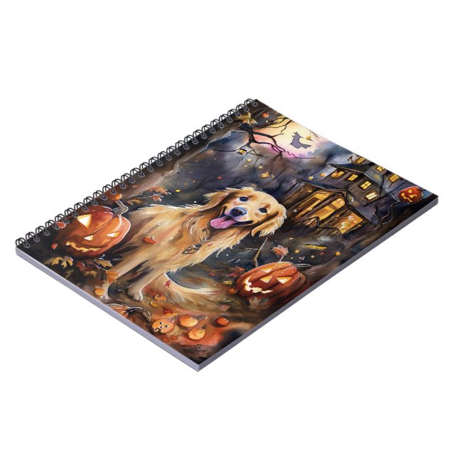 Halloween Golden Retriever With Pumpkins Scary Notebook (Left Side)