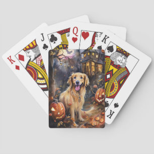 Halloween Golden Retriever With Pumpkins Scary Playing Cards