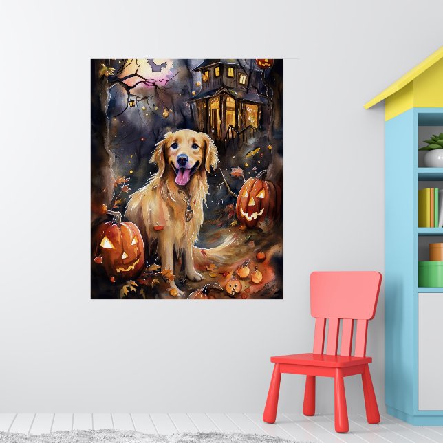Halloween Golden Retriever With Pumpkins Scary Poster (Nursery 1)