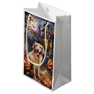 Halloween Golden Retriever With Pumpkins Scary Small Gift Bag