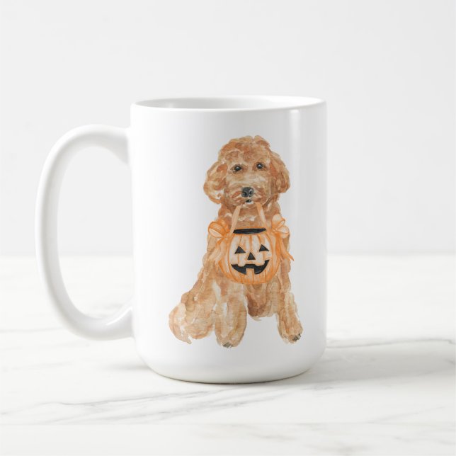 Halloween Goldendoodle Pumpkin Trick or Treating  Coffee Mug (Left)