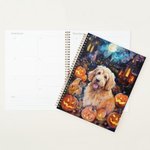Halloween Goldendoodle With Pumpkins Scary Planner
