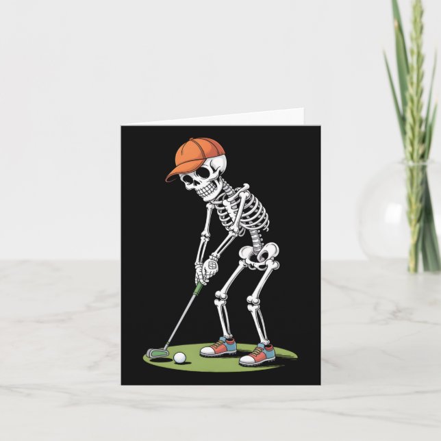 Halloween Golfer Golf Player Skeleton Golf Funny M Card (Front)