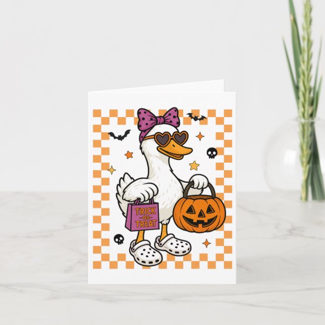 Halloween Goose Ghost Bow Coquette Trick Or Treat  Card (Front)