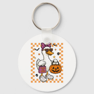 Halloween Goose Ghost Bow Coquette Trick Or Treat Keychain