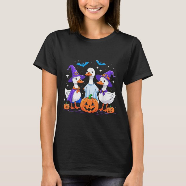 Halloween Goose Ghost Pumpkin Witch Costume Soky F T-Shirt (Front)