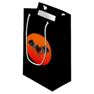 Halloween Goth Orange Heart & Bat Wings Gift Bag