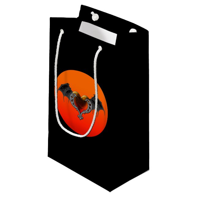 Halloween Goth Orange Heart & Bat Wings Gift Bag (Front Angled)