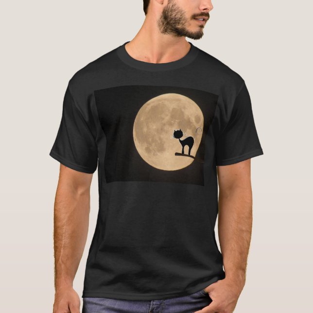 Halloween gothic black cat with full moon T-Shirt (Front)