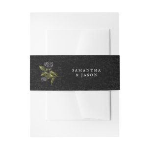 Halloween Gothic Black Rose Wedding Invitation Belly Band