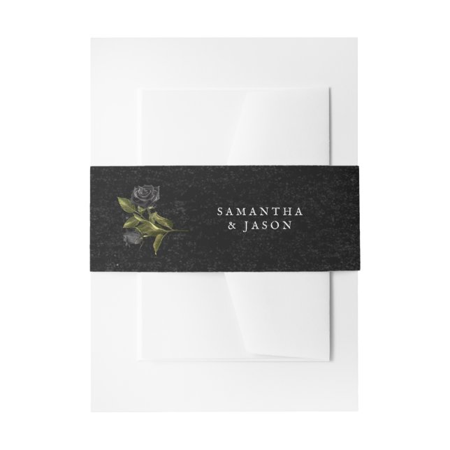 Halloween Gothic Black Rose Wedding Invitation Belly Band (Front Example)