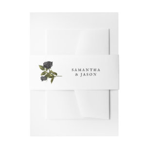 Halloween Gothic Black Rose Wedding White Invitation Belly Band