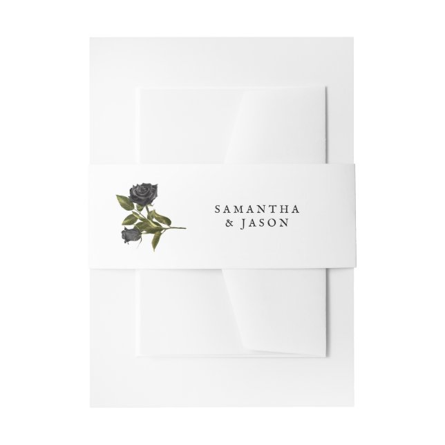 Halloween Gothic Black Rose Wedding White Invitation Belly Band (Front Example)