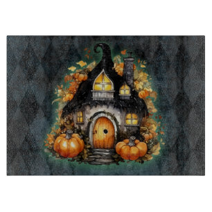 Halloween Gothic Fall Fairy Cottage Blue Argyle Cutting Board