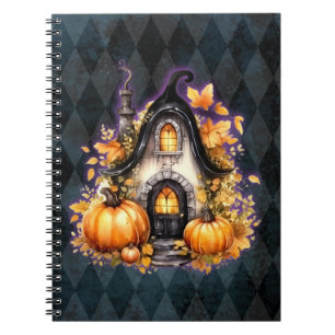 Halloween Gothic Fall Fairy Cottage Blue Argyle Notebook