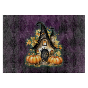 Halloween Gothic Fall Fairy Cottage Purple Argyle Cutting Board