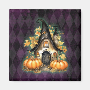 Halloween Gothic Fall Fairy Cottage Purple Argyle Magnet