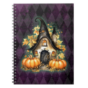 Halloween Gothic Fall Fairy Cottage Purple Argyle Notebook
