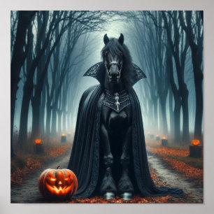 Halloween Gothic Horse in Spooky Dark Forest Poster