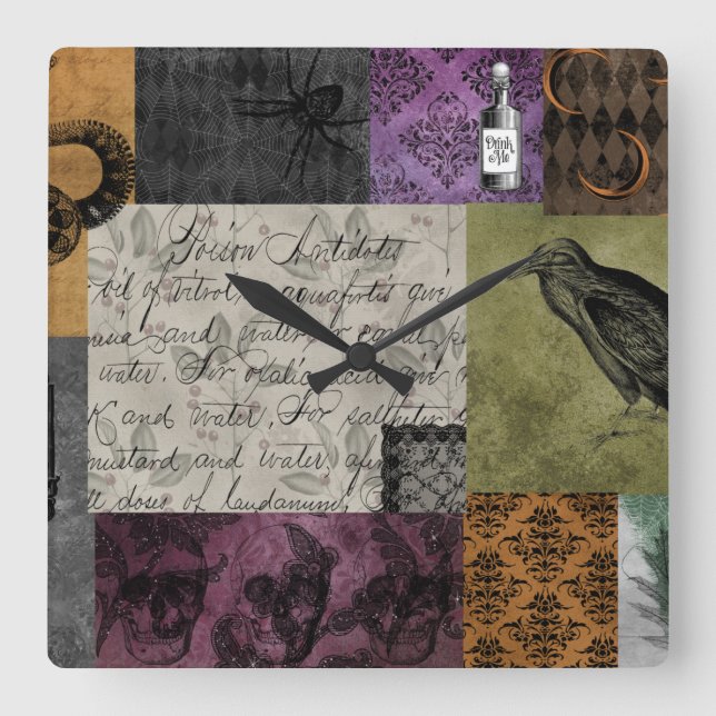 Halloween Gothic Medieval Spooky Apothecary Art Square Wall Clock (Front)