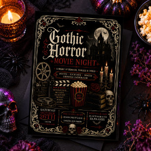 Halloween Gothic Movie Night Horror Party Vintage Invitation
