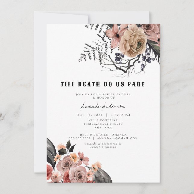 Halloween Gothic Pink Floral Bridal Shower Invitation (Front)