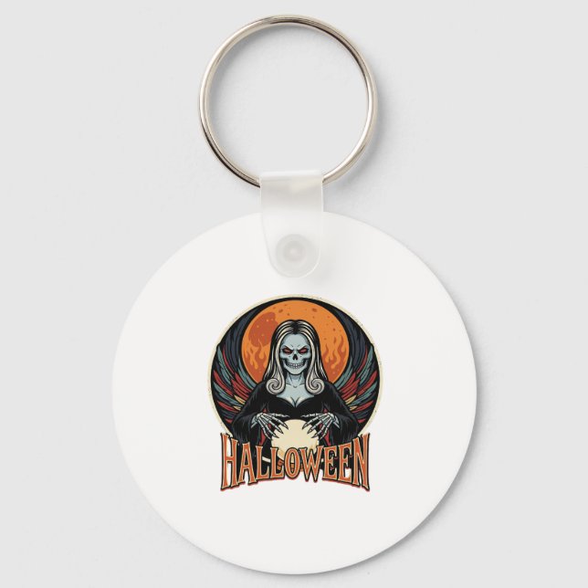 Halloween Gothic Skeleton Fortune Teller Vector Ar Keychain (Front)