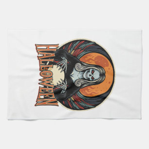 Halloween Gothic Skeleton Fortune Teller Vector Ar Kitchen Towel