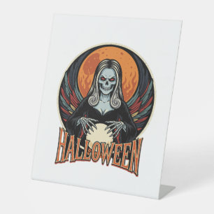 Halloween Gothic Skeleton Fortune Teller Vector Ar Pedestal Sign